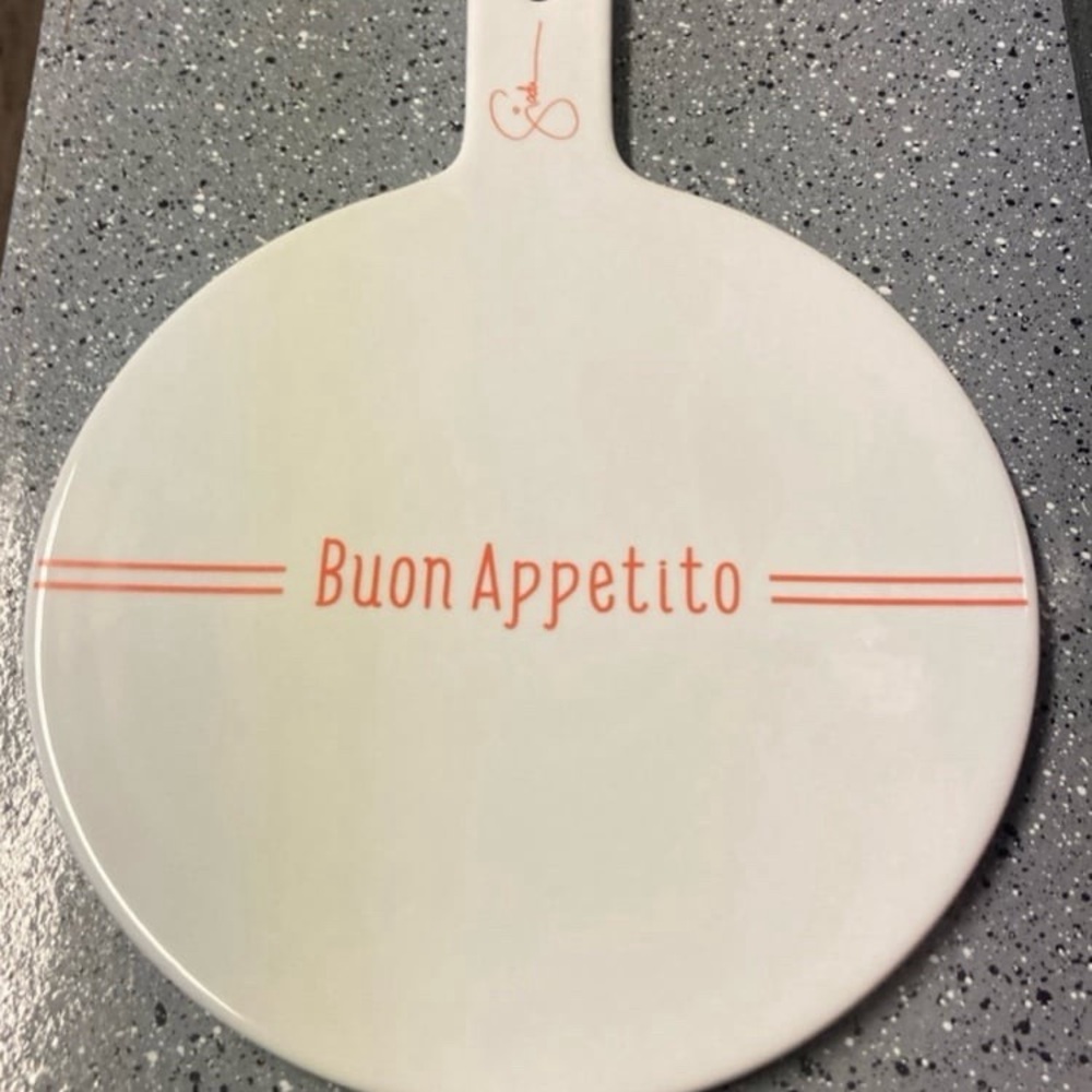 White Ceramic Serving Board with Red Accents